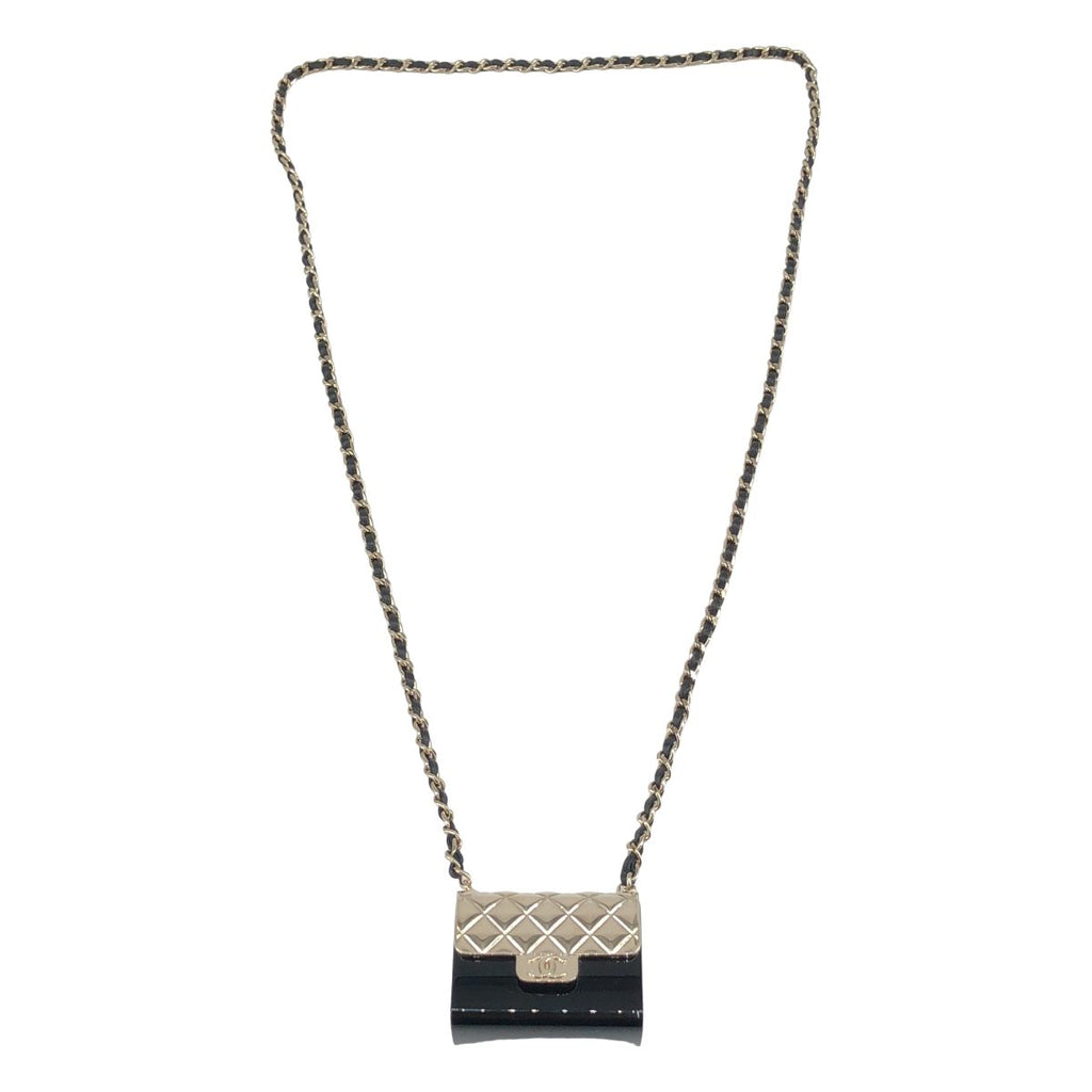 Chanel CC Logo Quilted Bag Necklace Black Silver — view 2