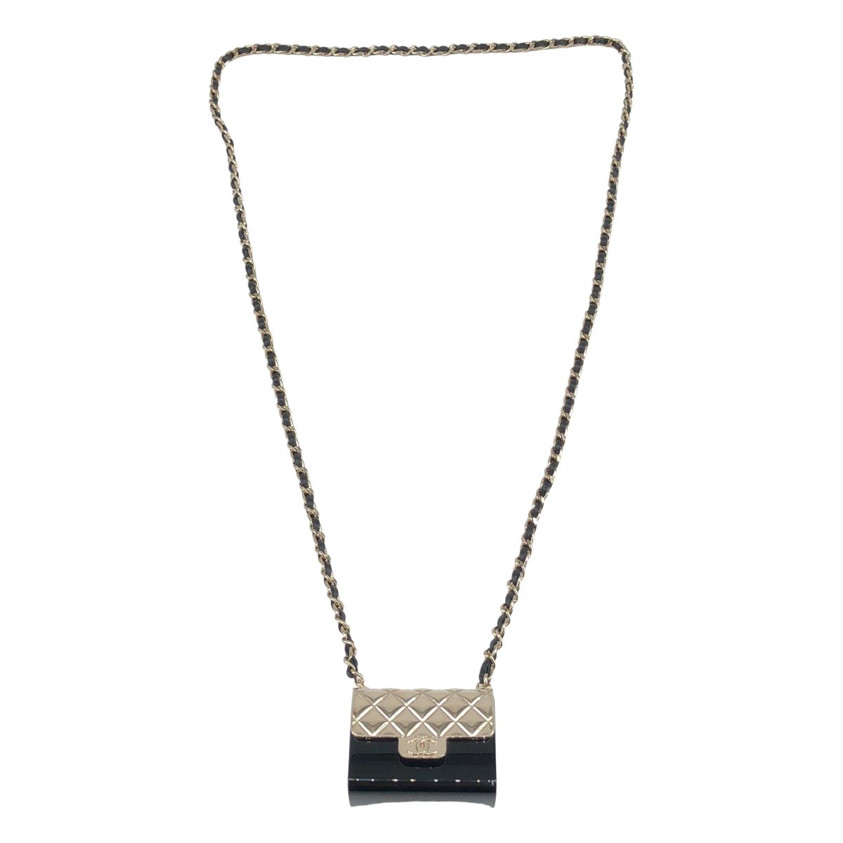 Chanel CC Logo Quilted Bag Necklace Black Silver — view 2
