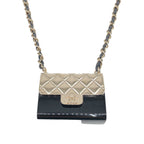 Chanel CC Logo Quilted Bag Necklace Black Silver — view 3