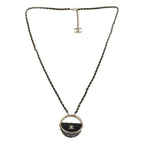 Chanel CC Logo Quilted Necklace with Mirror Black Gold — view 2