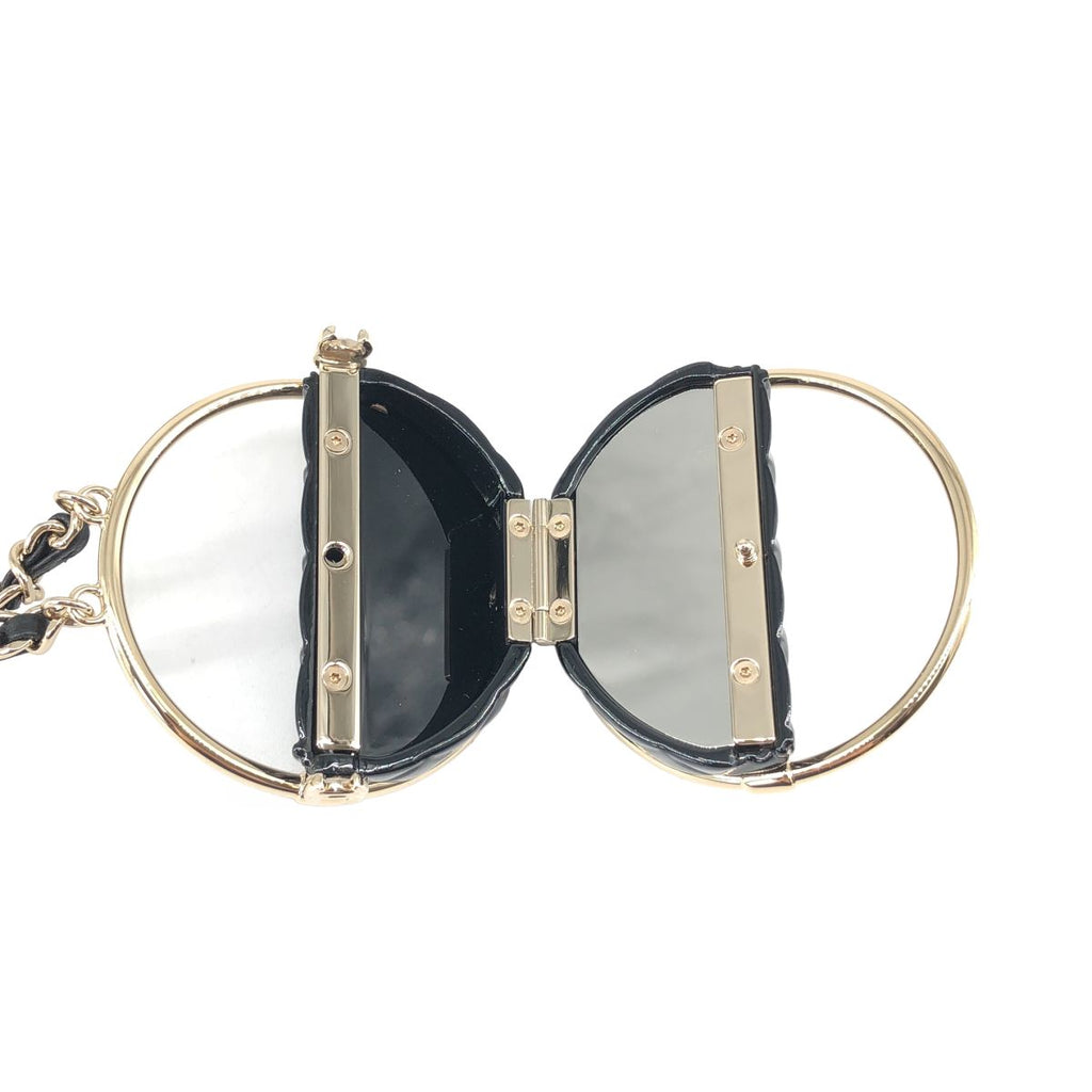 Chanel CC Logo Quilted Necklace with Mirror Black Gold — view 6