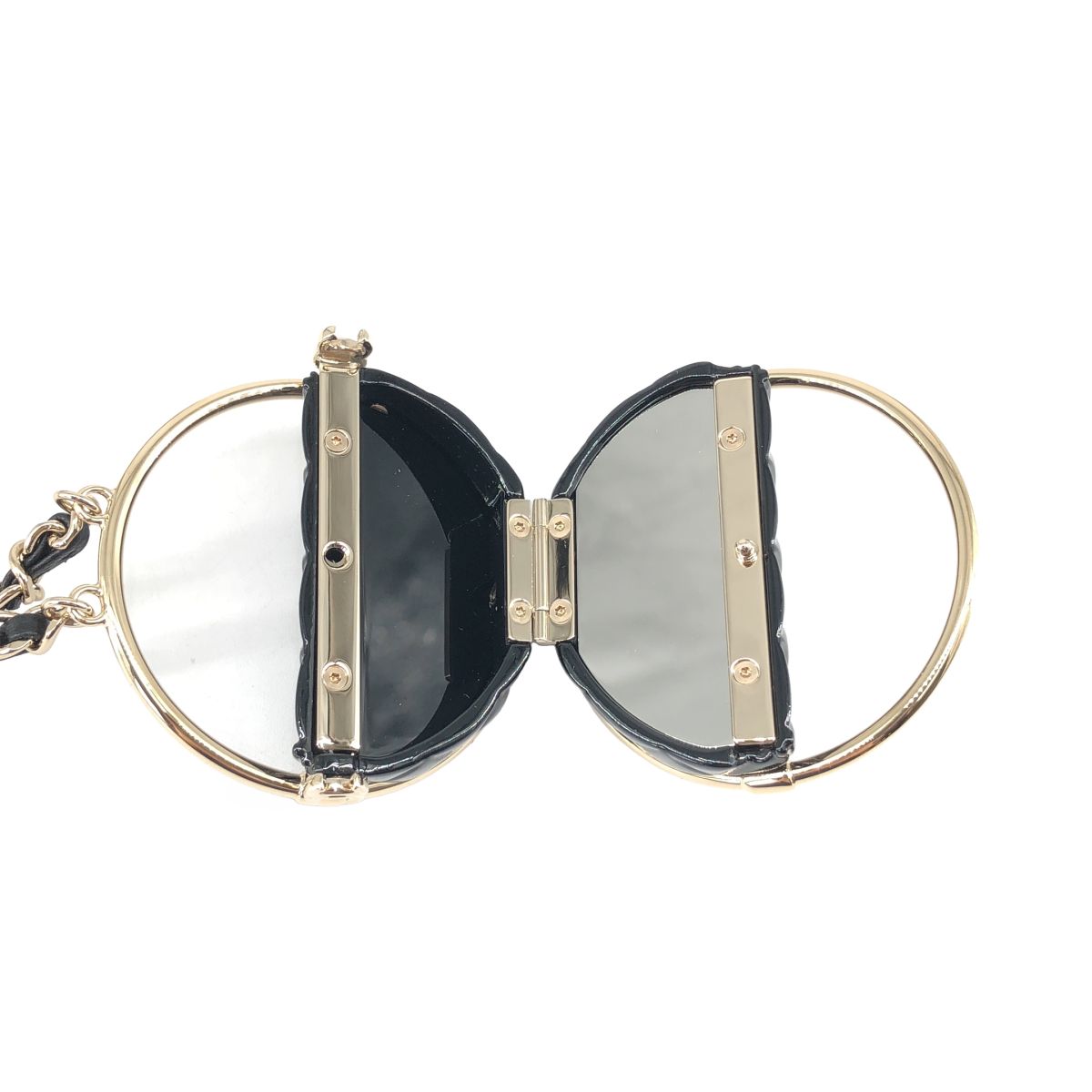 Chanel CC Logo Quilted Necklace with Mirror Black Gold — view 6