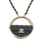 Chanel CC Logo Quilted Necklace with Mirror Black Gold — view 3