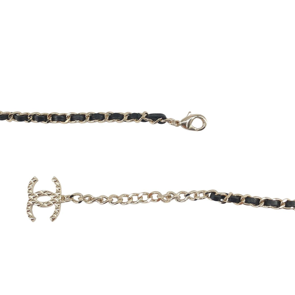 Chanel CC Logo Quilted Necklace with Mirror Black Gold — view 5