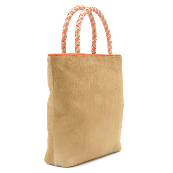 Dior Handbag Calf Hair Mini Tote Beige Orange Silver — view 2