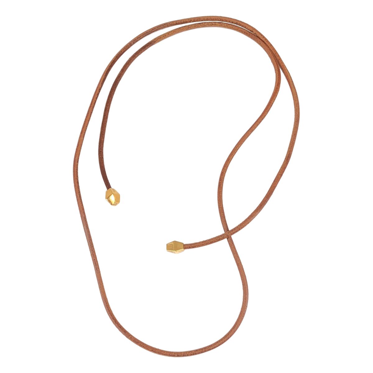 Hermes Lanille Leather Necklace Brown Gold — view 2