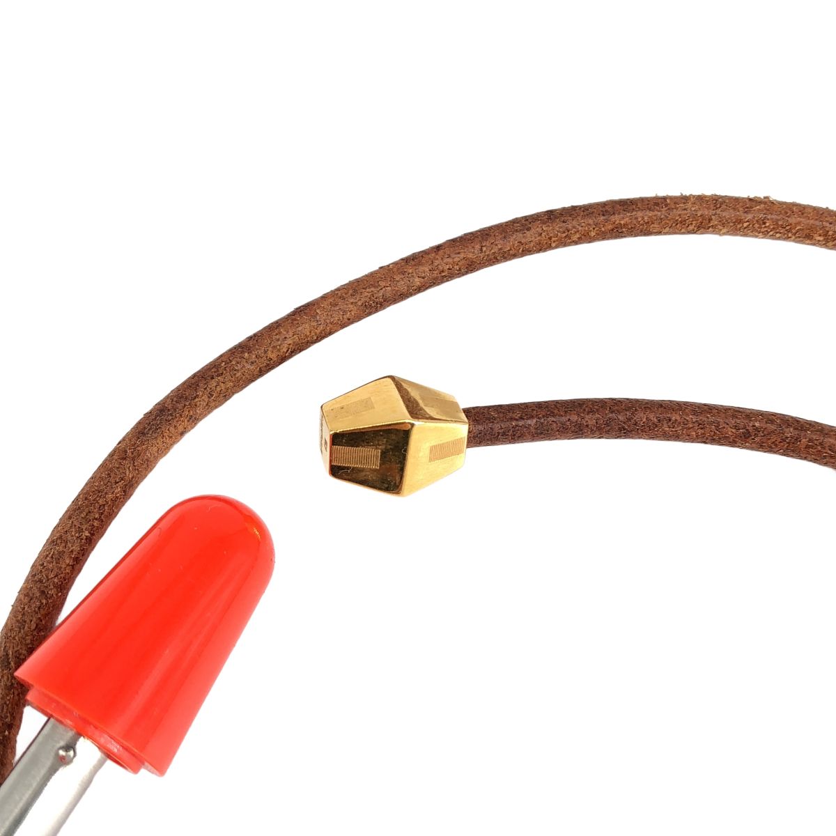 Hermes Lanille Leather Necklace Brown Gold — view 8