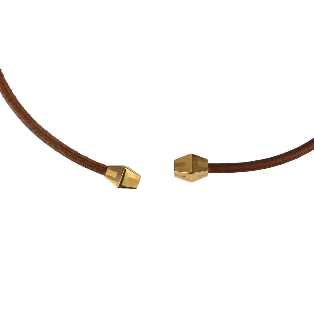 Hermes Lanille Leather Necklace Brown Gold — view 5