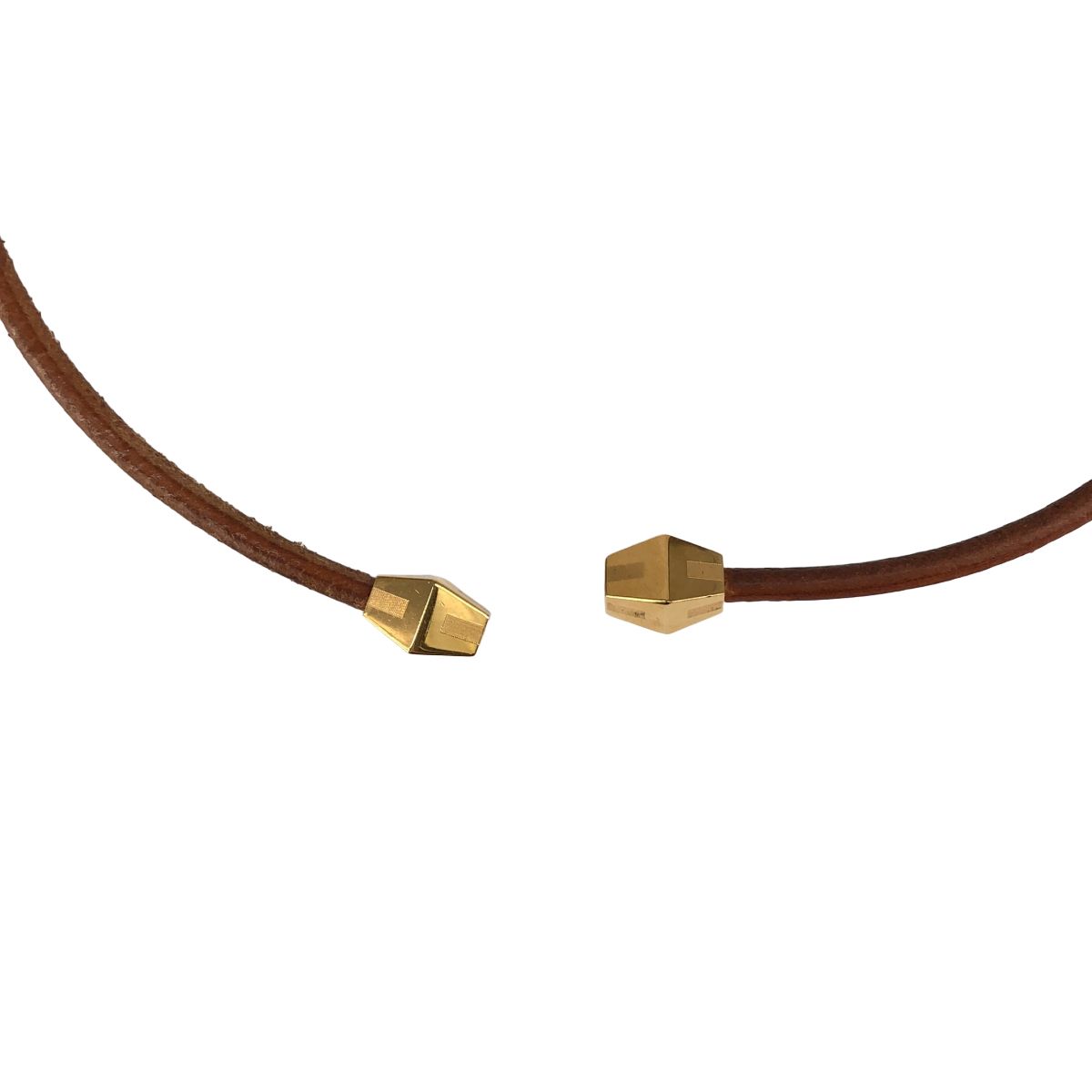 Hermes Lanille Leather Necklace Brown Gold — view 5