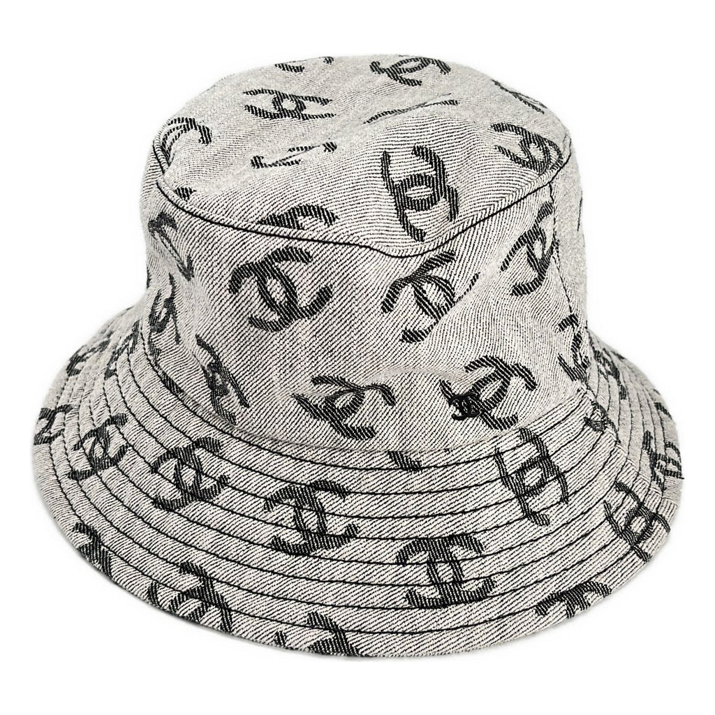 Chanel CC Logo Bucket Hat S White Gray
