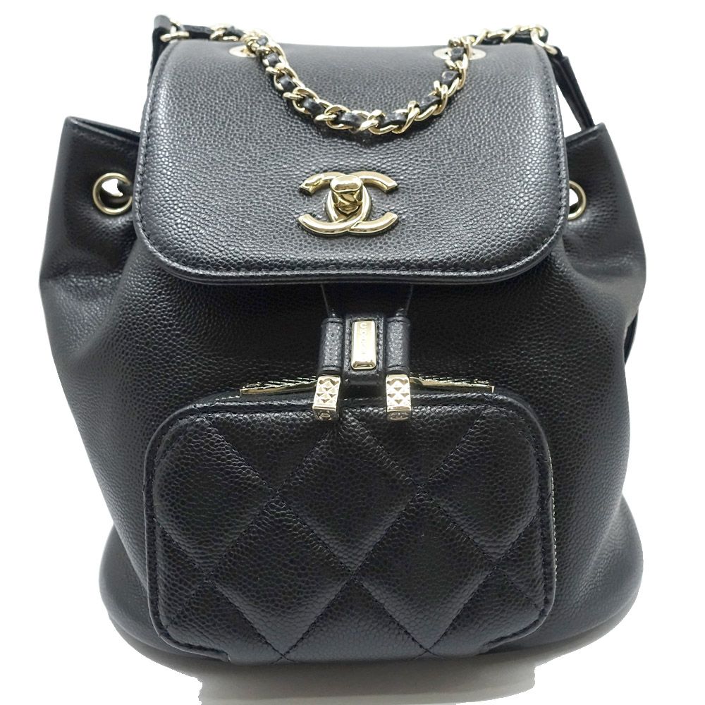 Chanel CC Logo Backpack Grained Calfskin BK