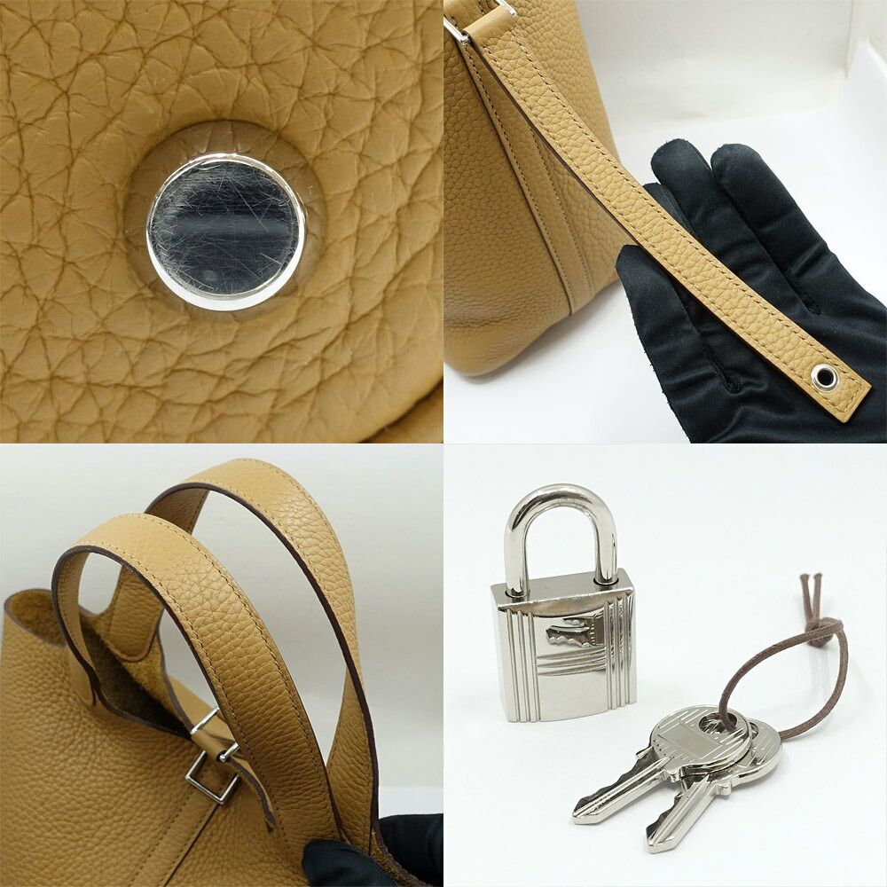 Hermes Picotin Lock PM Biscuit Taurillon Clemence Silver Handbag Bag — view 8