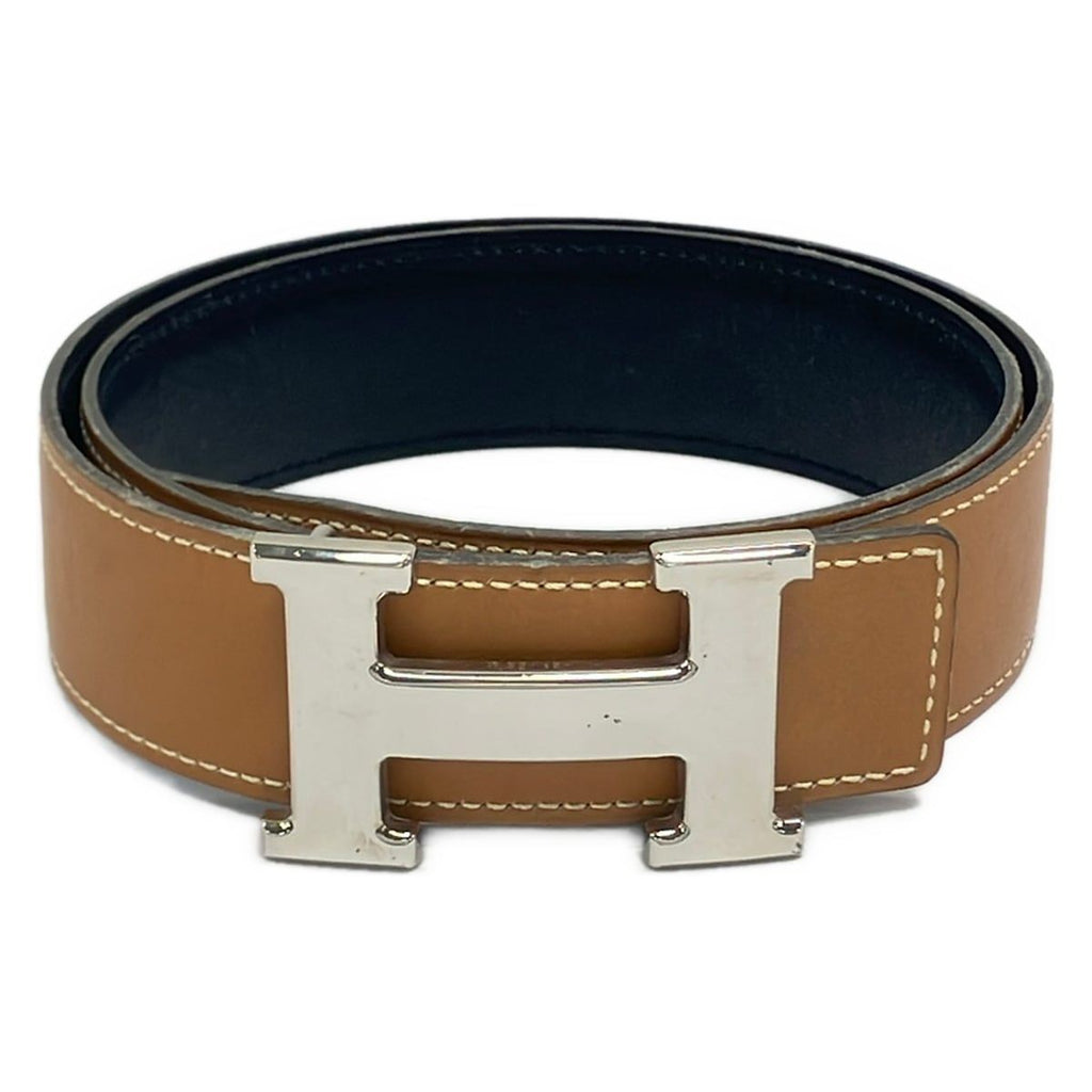 Hermes Belt 70 H Beige Silver Reversible Leather