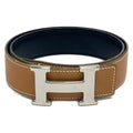 Hermes Belt 70 H Beige Silver Reversible Leather