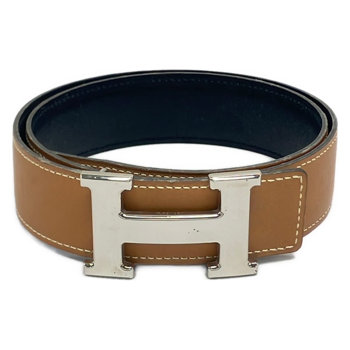 Hermes Belt 70 H Beige Silver Reversible Leather
