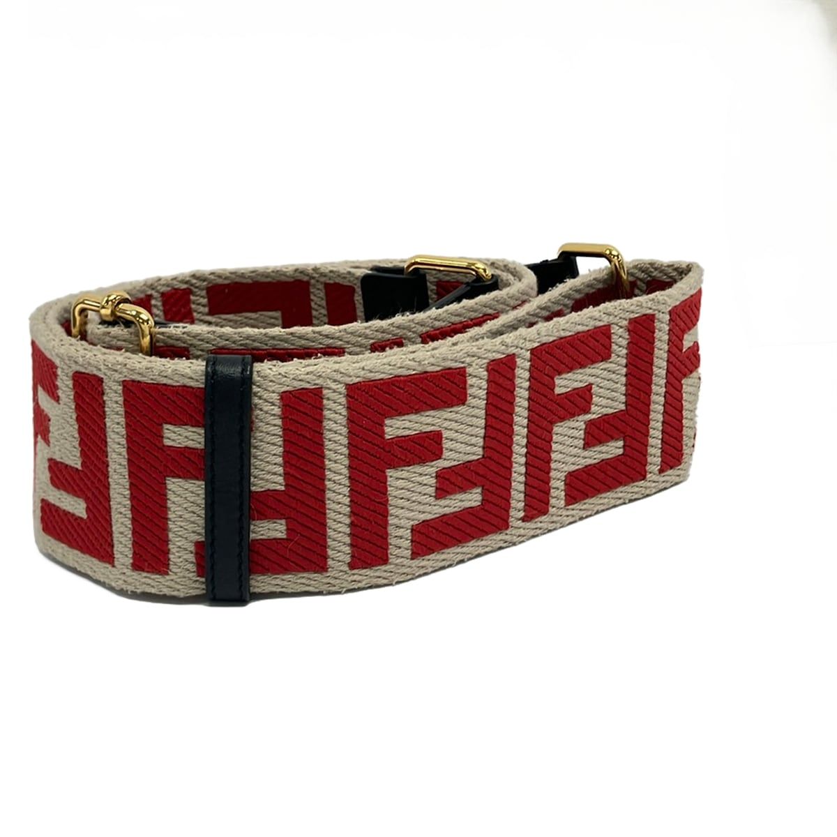 Fendi Shoulder Strap Beige Red Black Zucca Pattern Leather — view 2