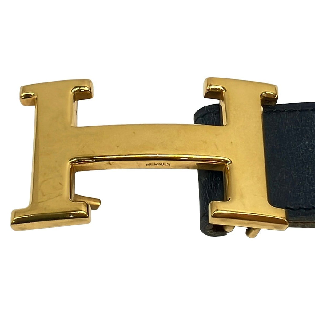 Hermes Belt H Dark Navy Gold Leather — view 3