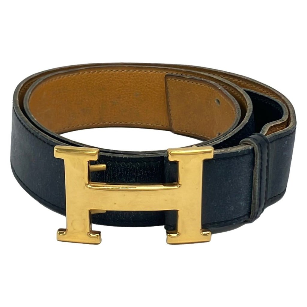 Hermes Belt H Dark Navy Gold Leather