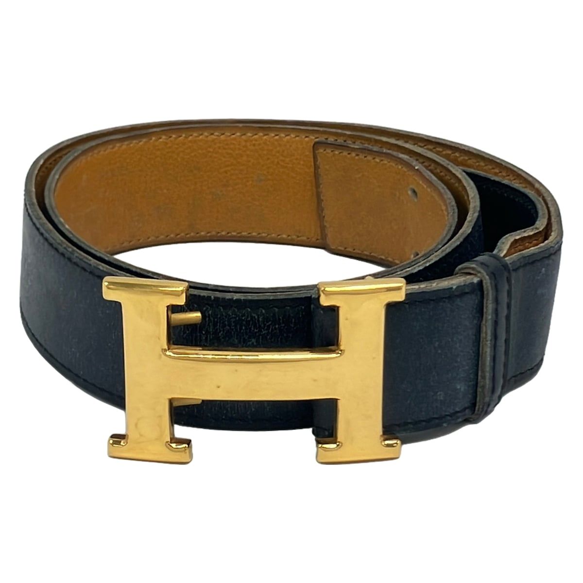 Hermes Belt H Dark Navy Gold Leather