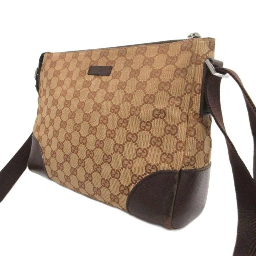 Gucci Shoulder Bag GG Canvas Crossbody Leather Brown Beige — view 2
