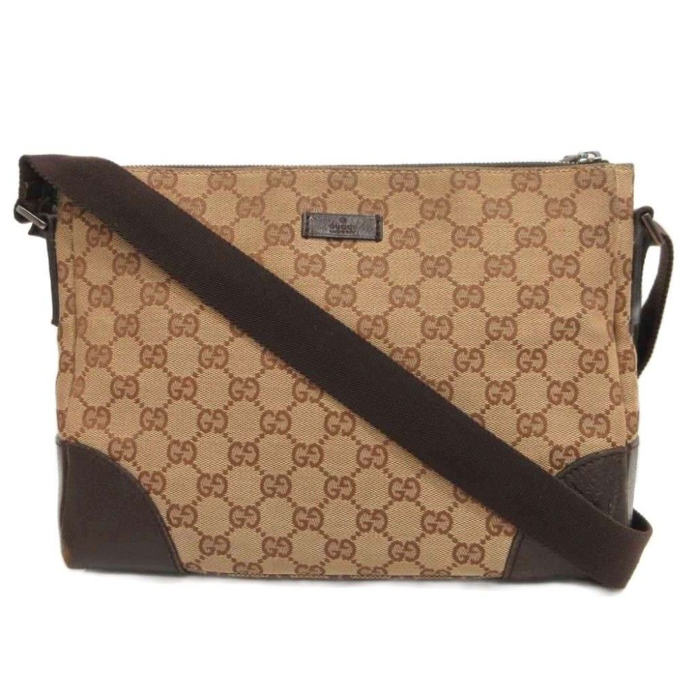 Gucci Shoulder Bag GG Canvas Crossbody Leather Brown Beige
