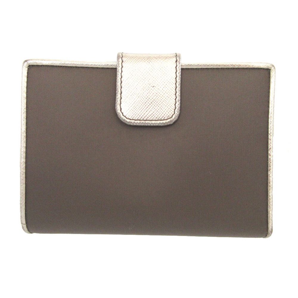 Prada Saffiano Leather Tessuto Silver Gray Snap Wallet — view 3