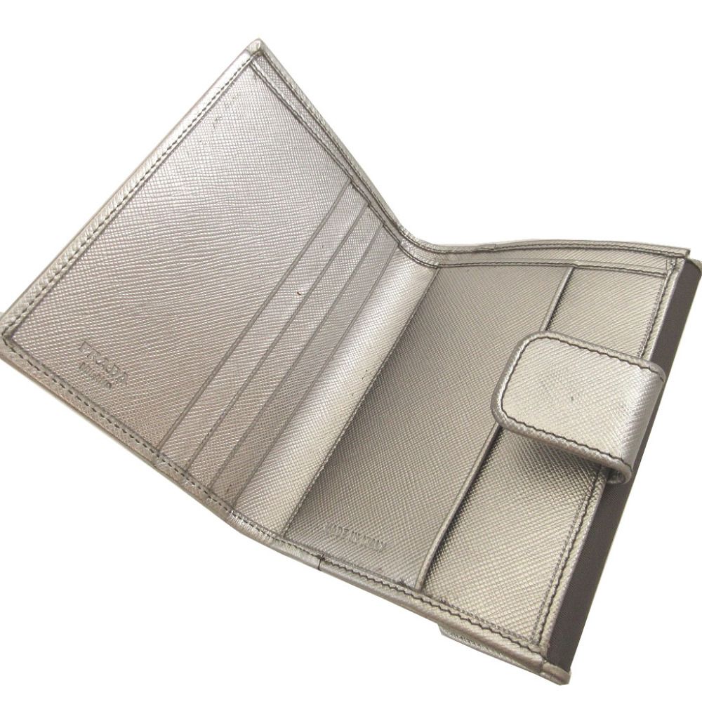 Prada Saffiano Leather Tessuto Silver Gray Snap Wallet — view 6