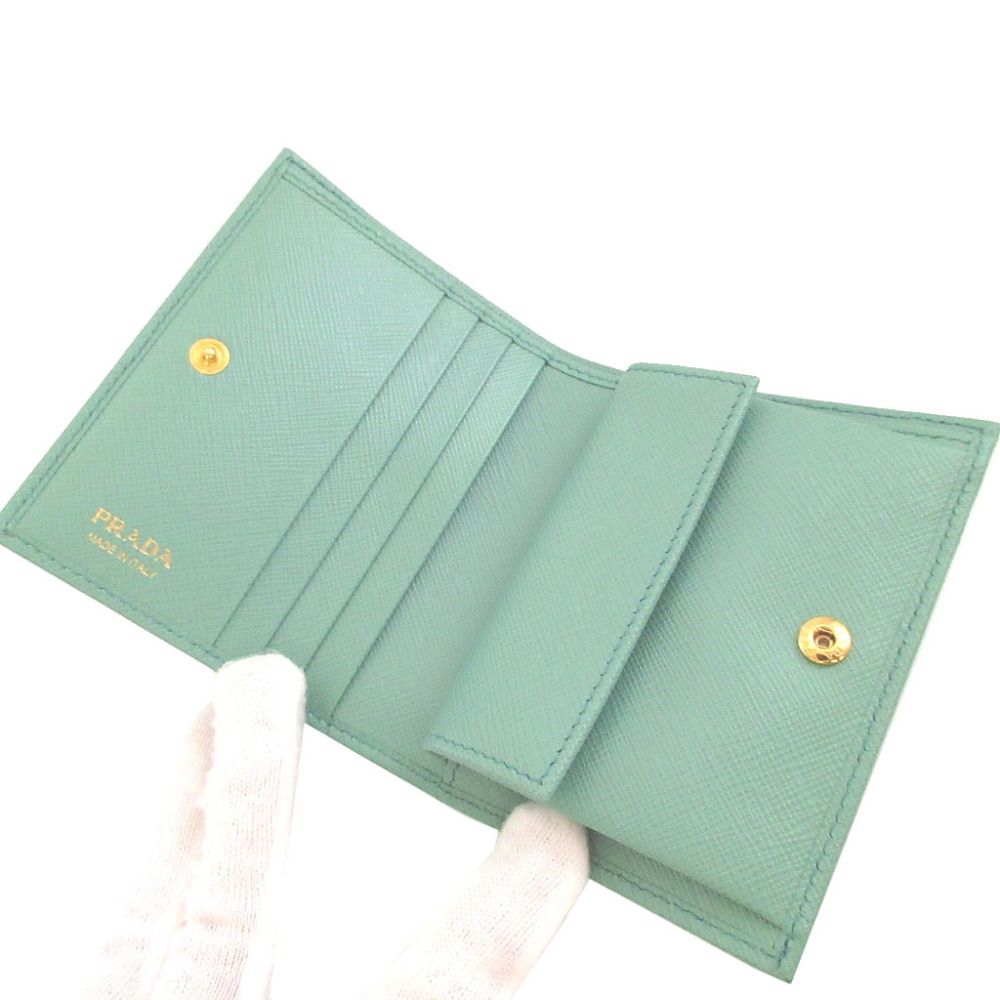 Prada Saffiano Leather Giada Green Bifold Wallet — view 4