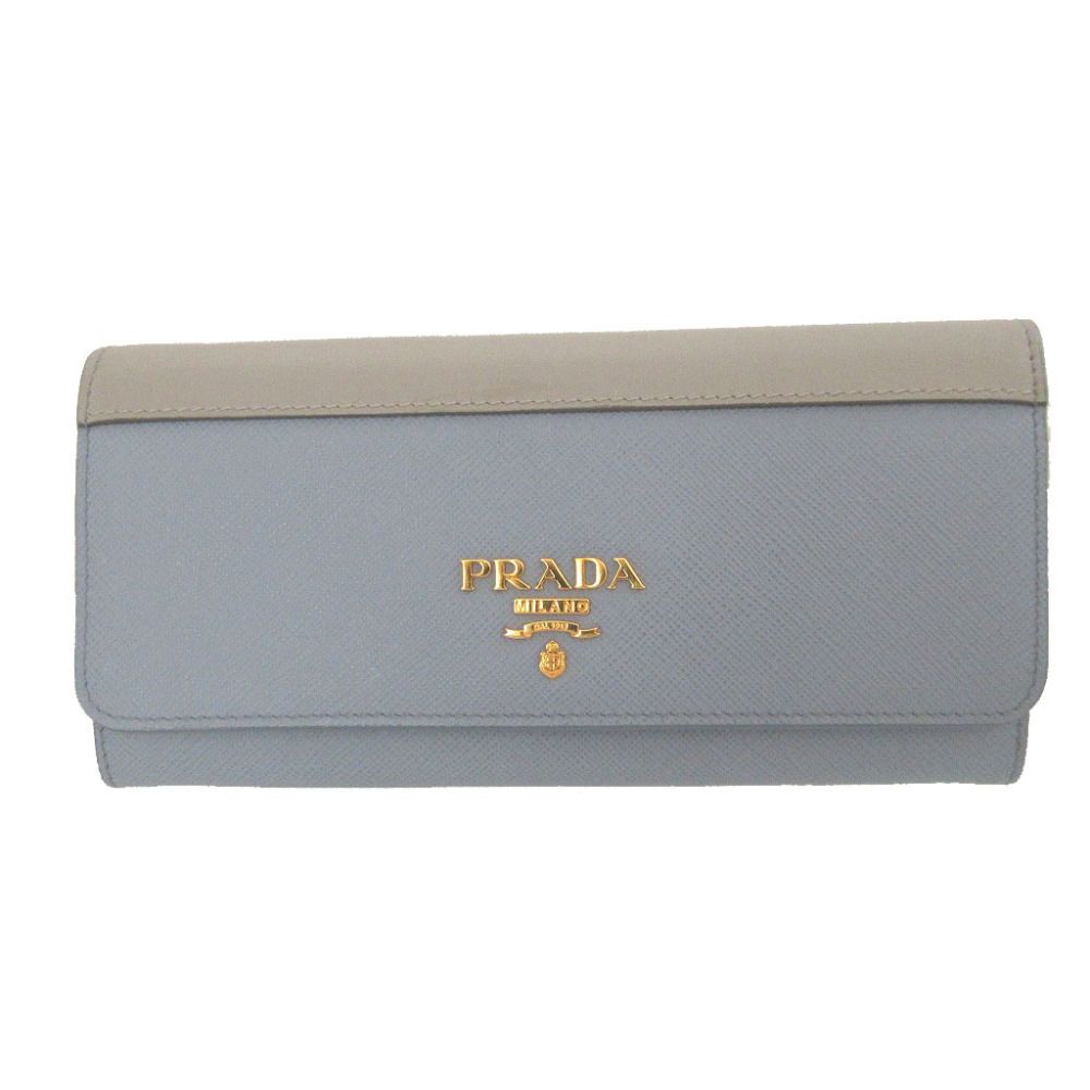 Prada Saffiano Leather Blue Gray Bifold Wallet