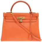 Hermes Kelly 32 Retourne Voga River Orange Gold Handbag
