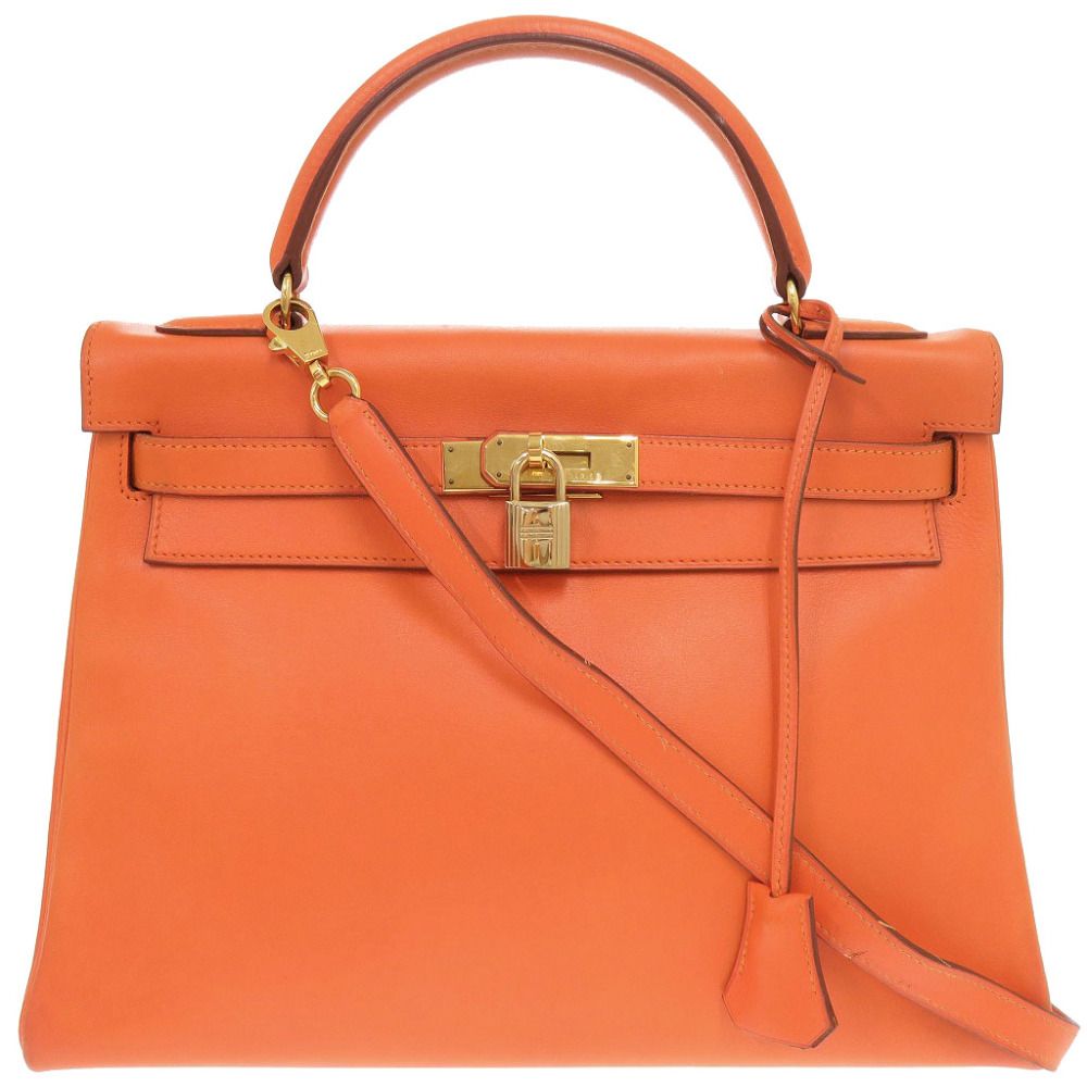 Hermes Kelly 32 Retourne Voga River Orange Gold Handbag