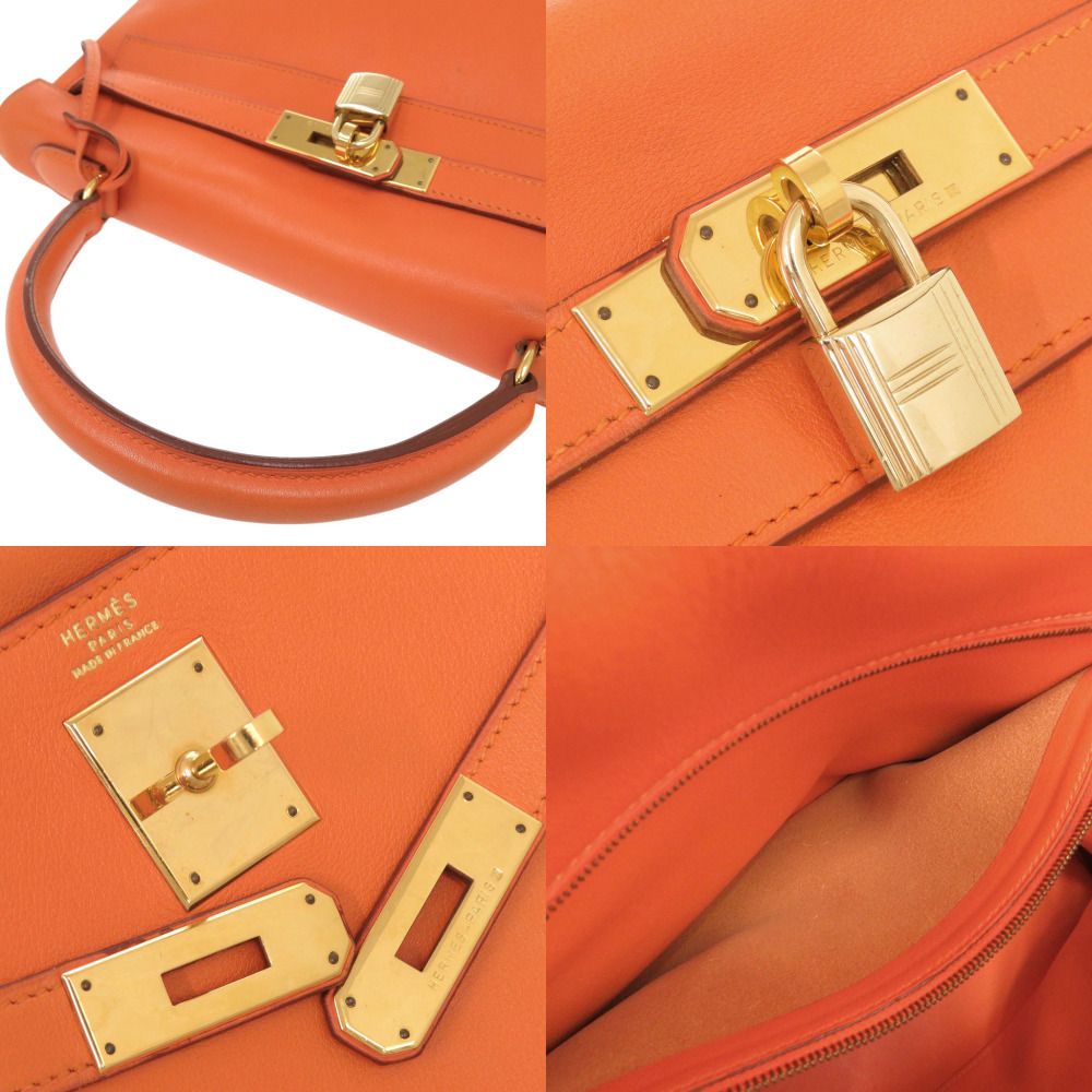Hermes Kelly 32 Retourne Voga River Orange Gold Handbag — view 7