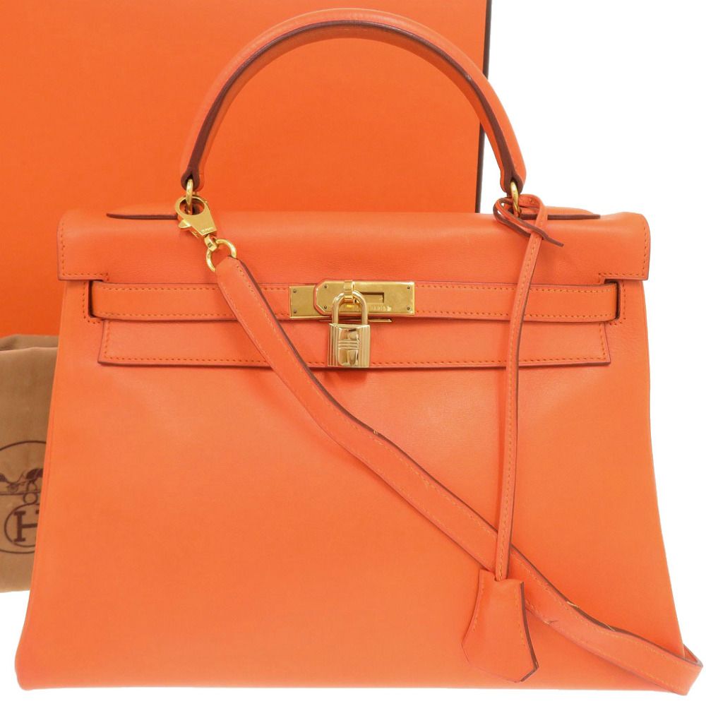 Hermes Kelly 32 Retourne Voga River Orange Gold Handbag — view 2