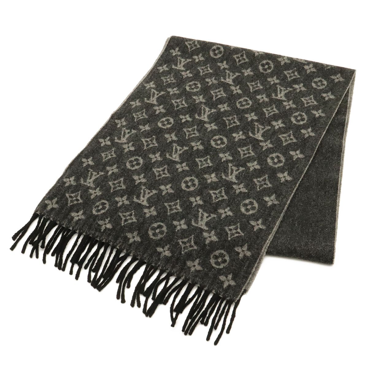 Louis Vuitton Scarf Monogram Gradient Logo Cashmere Wool Gray