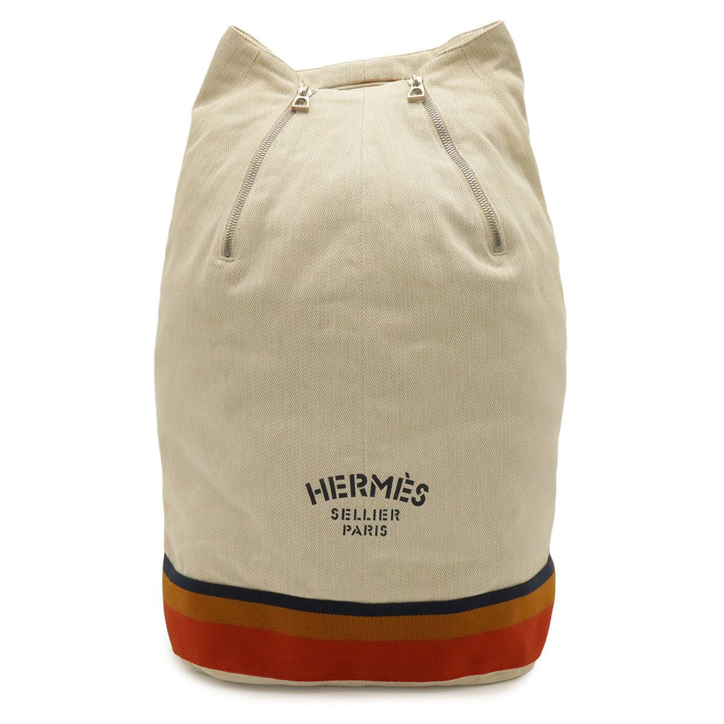 Hermes Cavaliere Shoulder Bag Canvas Natural Orange Yellow Navy Silver