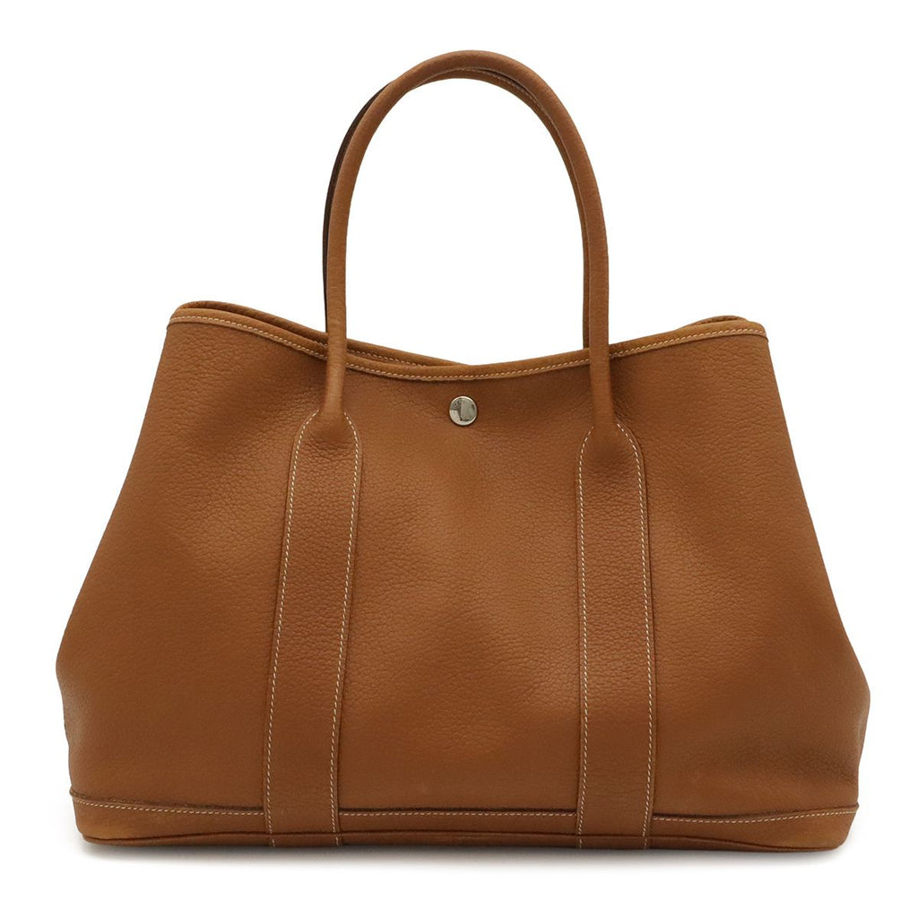 Hermes Garden Party PM Tote Bag Negonda Leather Brown Silver