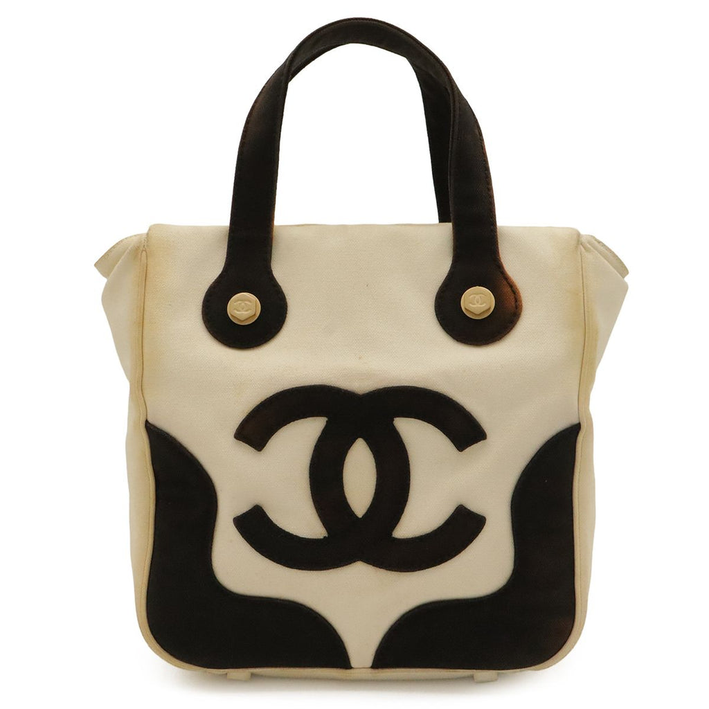 Chanel CC Logo Marshmallow Tote Bag Canvas Ivory White Black