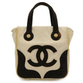 Chanel CC Logo Marshmallow Tote Bag Canvas Ivory White Black