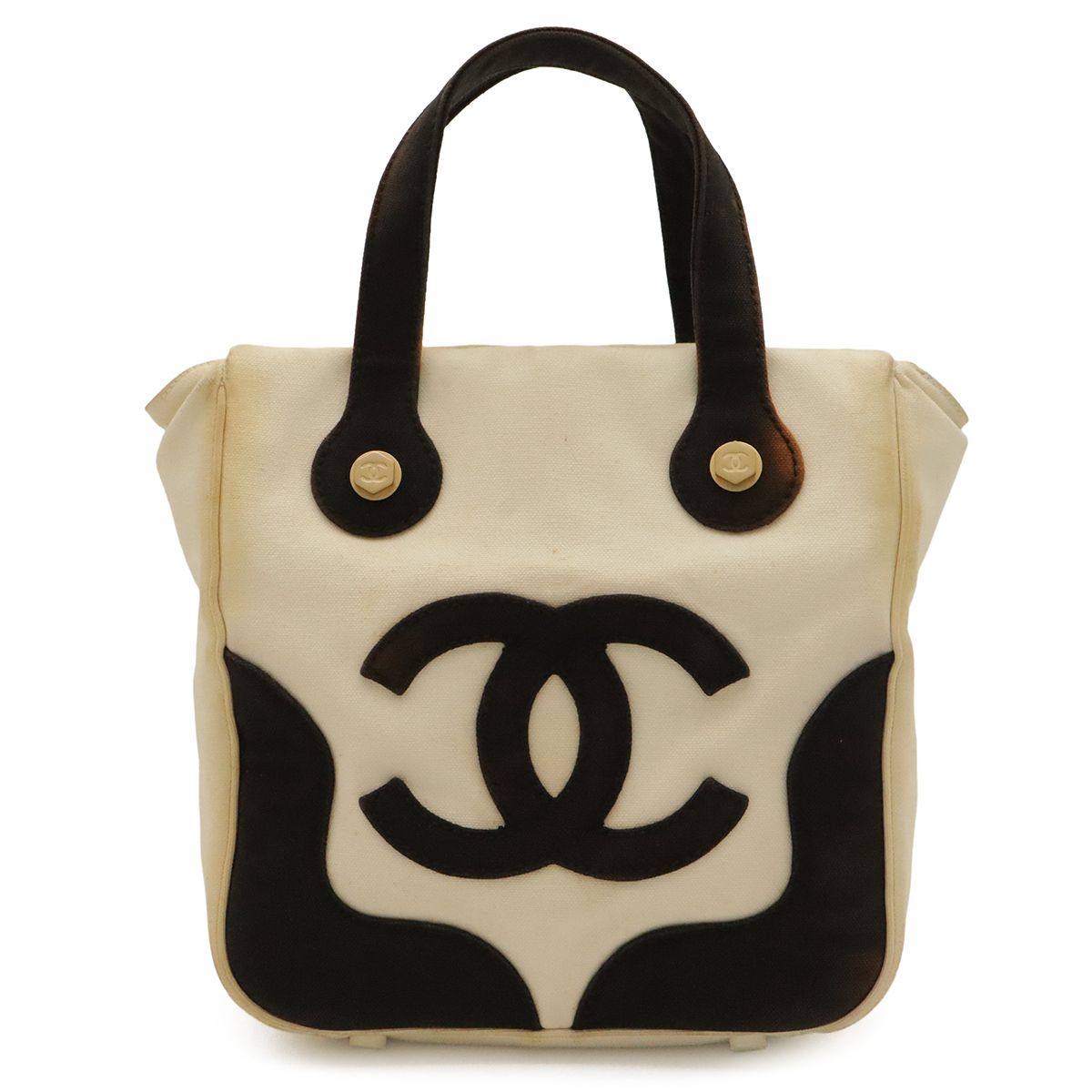 Chanel CC Logo Marshmallow Tote Bag Canvas Ivory White Black