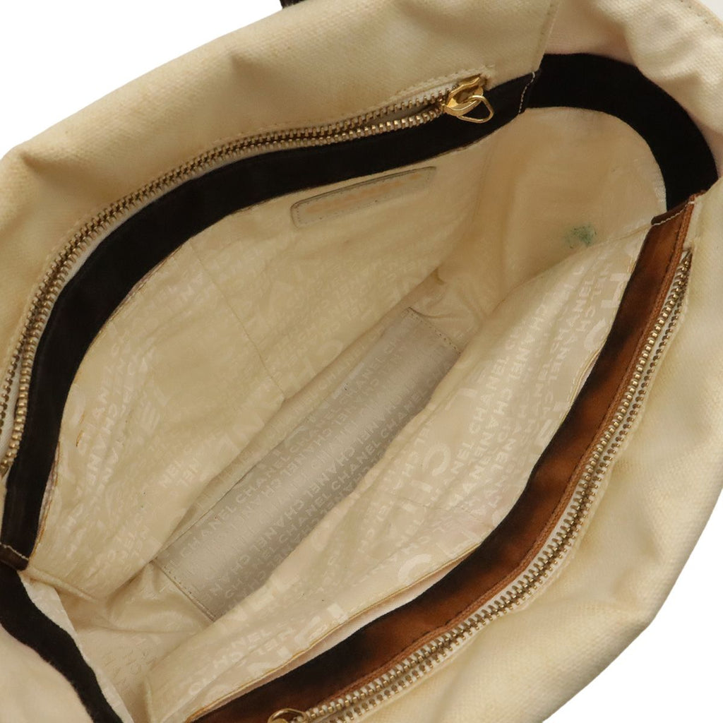 Chanel CC Logo Marshmallow Tote Bag Canvas Ivory White Black — view 5