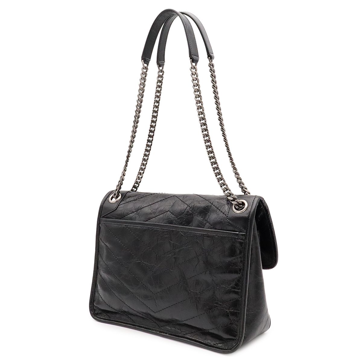 Saint Laurent Paris YSL Niki Medium Chain Shoulder Bag V-stitch Leather Black — view 2