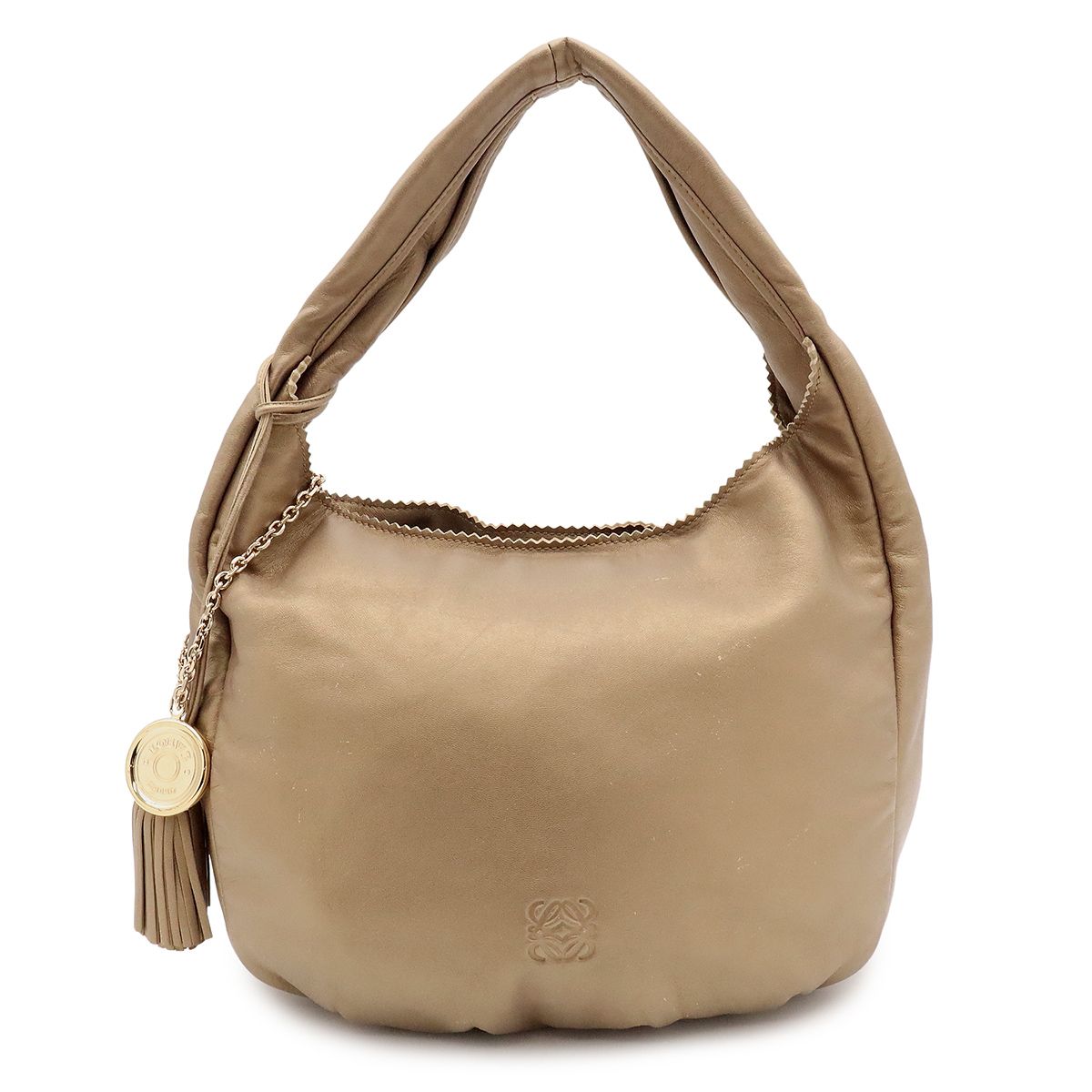 Loewe Vientiane 30 Anagram Shoulder Bag Fringe Charm Tassel Nappa Leather Gold