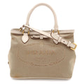 Prada Logo Jacquard Ribbon Tote 2-Way Shoulder Bag Crossbody Corda Beige Talco