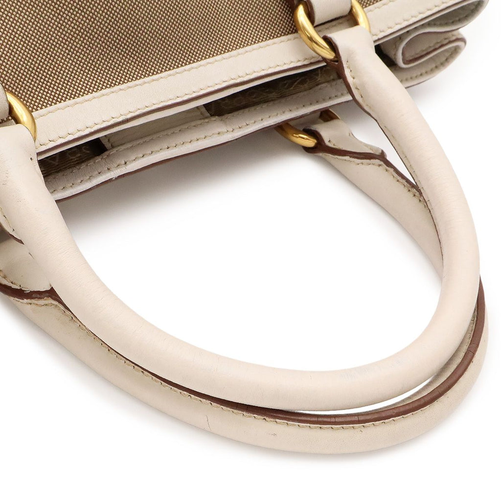 Prada Logo Jacquard Ribbon Tote 2-Way Shoulder Bag Crossbody Corda Beige Talco — view 4