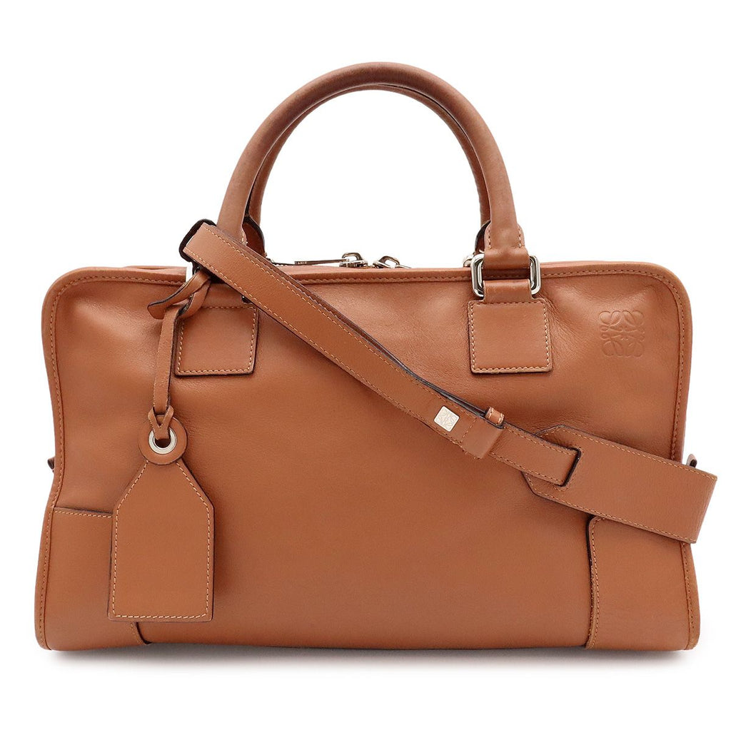 Loewe Amazona 36 Anagram Mini Boston Bag 2-Way Leather Tan Brown Silver
