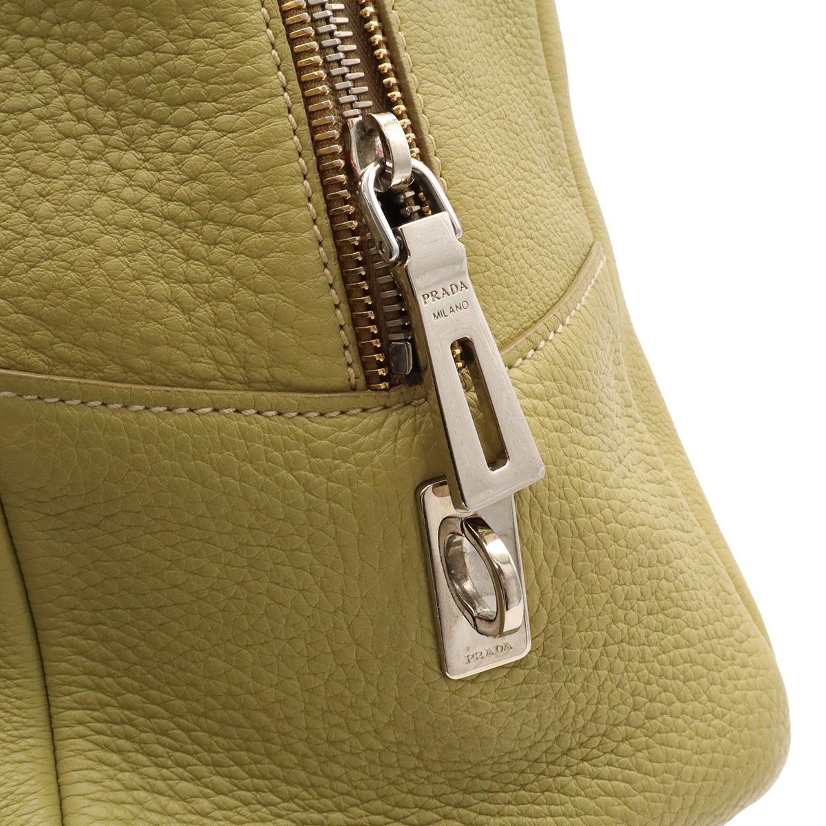 Prada Mini Boston Bag Leather Light Green Yellow Gold — view 5