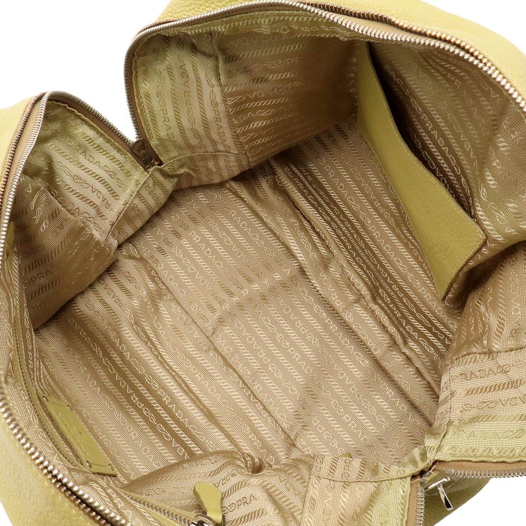 Prada Mini Boston Bag Leather Light Green Yellow Gold — view 8