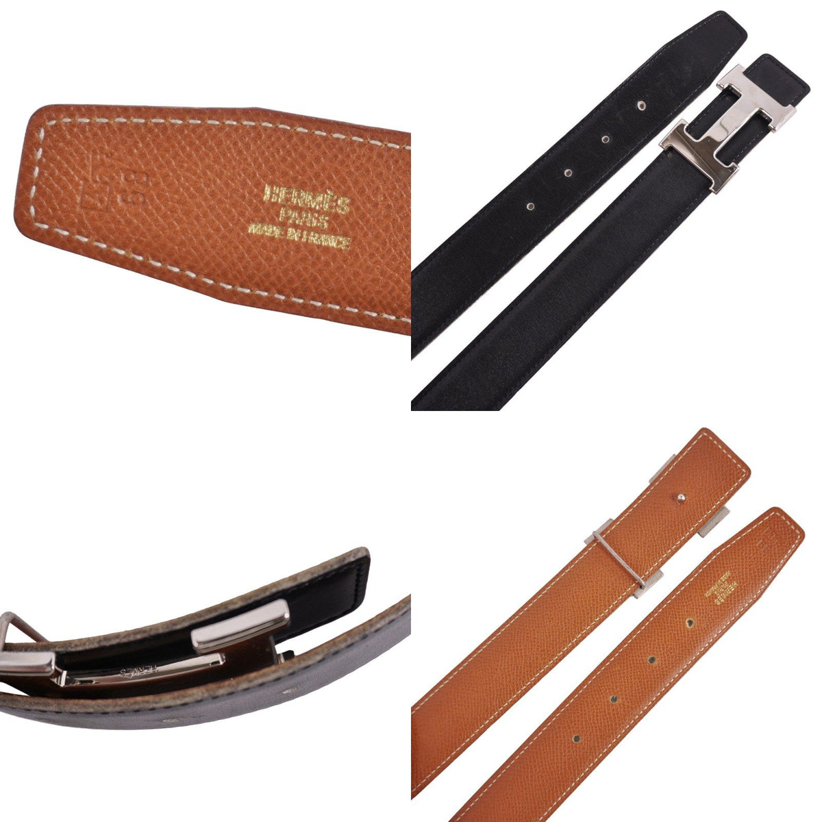 Hermes Vintage Belt Leather Reversible H Logo Constance 68 Black — view 6
