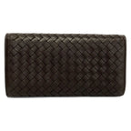 Bottega Veneta Wallet Intrecciato Dark Brown Gray Beige Cutout Linen Leather — view 2