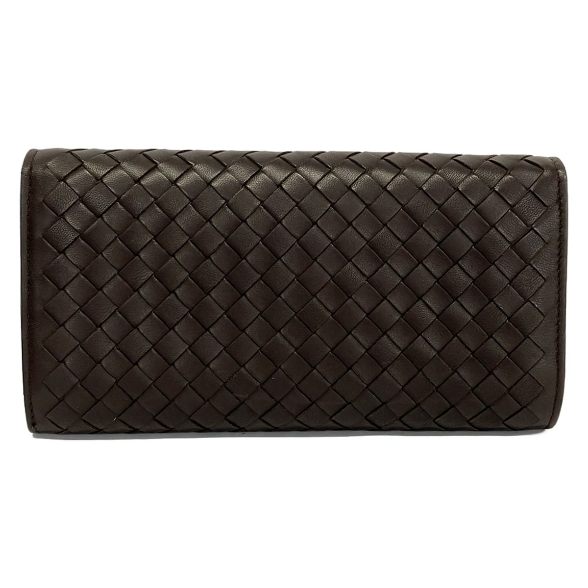 Bottega Veneta Wallet Intrecciato Dark Brown Gray Beige Cutout Linen Leather — view 2